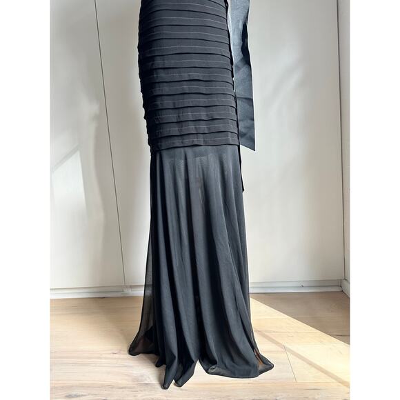 Vintage 90s Caché One-Shoulder Black Formal Gown SZ 2 Elegant Evening Dress - Picture 12 of 14